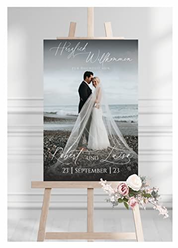 Manschin-Laserdesign Willkommensschild Aluverbund personalisiert - selbst gestalten - Made in Germany - Welcome Willkommen Schild für Hochzeit, Geburtstag und alle Anderen Feste (Aluverbund, 45x30cm)