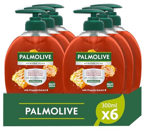 Palmolive Sapone Liquido Mani Hygiene Plus Protettivo 12 x 300ml I con Antibatterico Naturale I Ingredienti al 95% di origine naturale* I Con estratto di propoli I Dermatologicamente testato