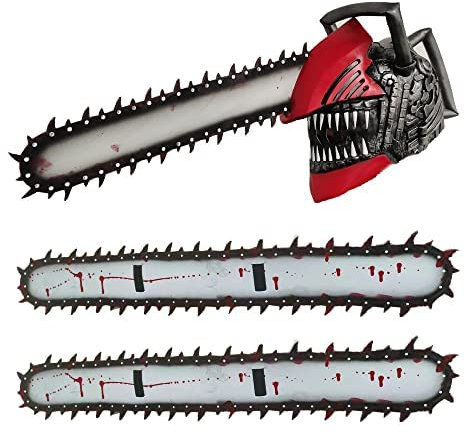 Generic Japanese Anime Chainsaw Man Saw EVA Soft Props with Straps Halloween Dress Up Accessories (A pair of saw props + mask)