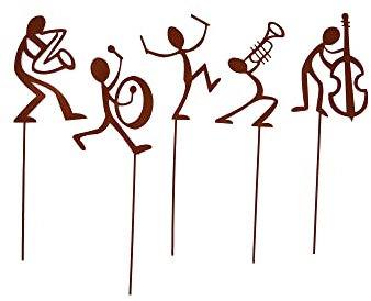 UNUS Garden Musiker - Set di 5 decorazioni da giardino, effetto ruggine, in metallo arrugginito, decorazione per giardino, terrazza, balcone, vaso da fiori