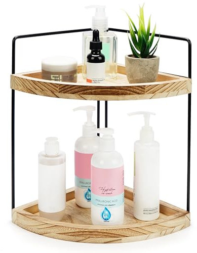 BELLE VOUS Etagere Angle Cuisine & Salle de Bain - Etagere a Poser sur Meuble de Cuisine ou Salle de Bain - Etagere Coin Angle pour Cosmétiques, Maquillage, Épices & Plus - Deux Étagères