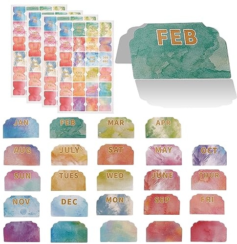 craspire 10 Blatt Monatliche Tabs, Planeraufkleber, Wochentage, Kalenderaufkleber, Doppelseitig, Beschreibbar, Selbstklebende Etiketten, Aufkleber, Indexmarkierungen, Farbverlauf Für Büro, Schule