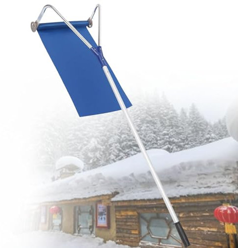 SACLMD Dach-Schneerechen-Entfernungswerkzeug,Schneeschaufel-Dach,Schneeräumwerkzeug mit Rädern,Schnee-Dachrechen,Dachrechen zur Schneeräumung,Aluminium-Werkzeug,Silver