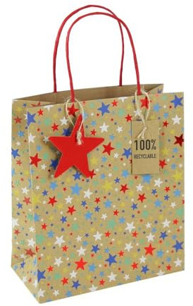 Eurowrap 33958-3Cpack - Packung 6 Geschenktasche - Tüte Excellia, Format Medium (21,5x10,2x25,3 cm), robust und wiederverwendbar, Sterne Bunt, 6 Stück
