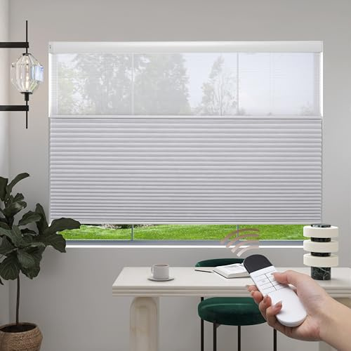 YESCENT Customized Motorized Day and Night Thermal Insulation Cellular Shades, Window Blinds, Honeycomb Blinds for Home, Office, Hotel, Club, Restaurant-93024A, White