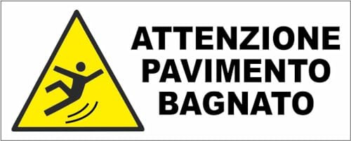 M-ITALY CARTELLO SEGNALETICO UNI - ATTENZIONE PAVIMENTO BAGNATO - Adesivo Extra Resistente, Pannello in Forex, Pannello In Alluminio (60x25, Alluminio)