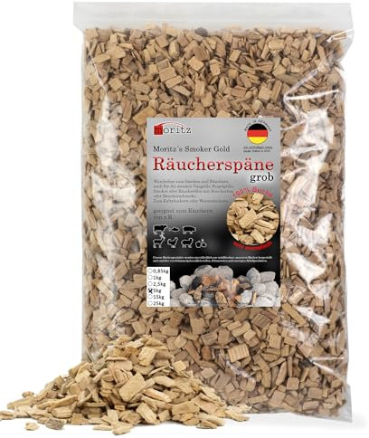 Moritz 5 kg di trucioli di faggio grossolano, 6 – 12 mm, affumicatura a freddo di pesce, carne, formaggio, verdure, anche per barbecue, barbecue – farina affumicata