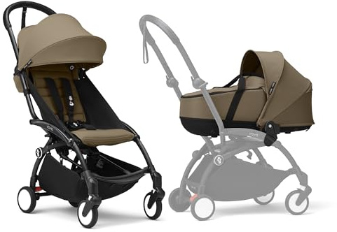 Stokke YOYO3 Kinderwagen mit Liegewanne - Enthält schwarzem Rahmen, YOYO 6 + Textilset (Toffee) & Liegewanne (Toffee)