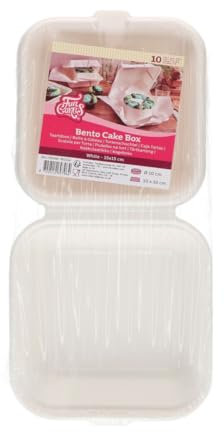 FunCakes Bento Cake Box, Lot de 10, 15x15 cm - Boîte à Gâteau pour Transport Pâtisseries Desserts Tartes - Blanc
