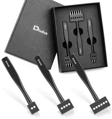 DIUDUS Perforadora de cuero, perforadora de puntas, herramienta de perforación de cuero negro de 6 mm, perforadora de costura de cordones 2/4/6, juego de cinceles de costura de punta redonda para