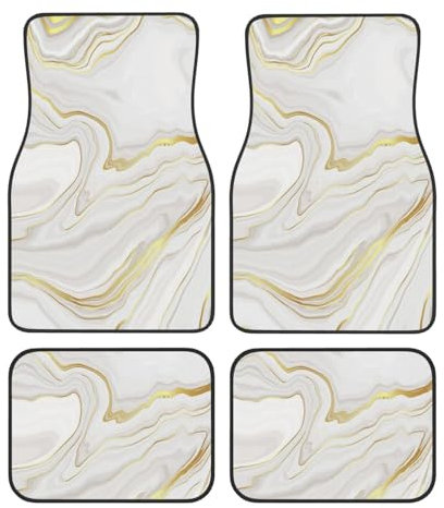 Autofußmatten, Autofußmatten 4er Set Universal Automatten Autoteppich für Trucks, SUVs,Marmor weiß