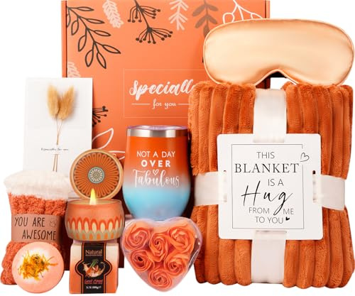 Mother's Day Gifts for Mom Wife Her Women,Birthday Gifts for Sister Friend Girlfriend Teacher,Get Well Soon Self Care Package,Orange Rose Relaxing Spa Baskets for Her Anniversary Christmas Mothers Day