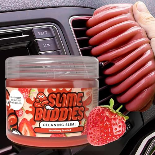 Slime Buddies Masilla de Gel de Limpieza de Coche, Herramienta de Detalles Interiores con Aroma a Fresa para portavasos, Rejillas de ventilación y Teclado, Accesorios Reutilizables para Detalles de