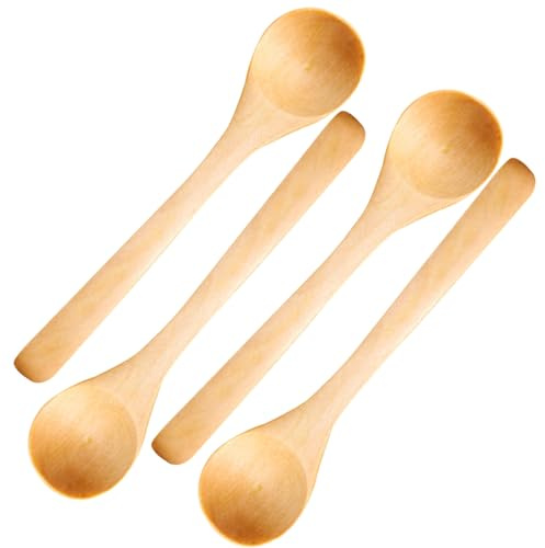 Petites cuillères en bois, 4 mini cuillères en bois de 13 x 3 cm, cuillère en bois portable pour sucre/gommages/épices/crème glacée/sels de bain/café/thé Petites cuillères en bois Petites cuillèr