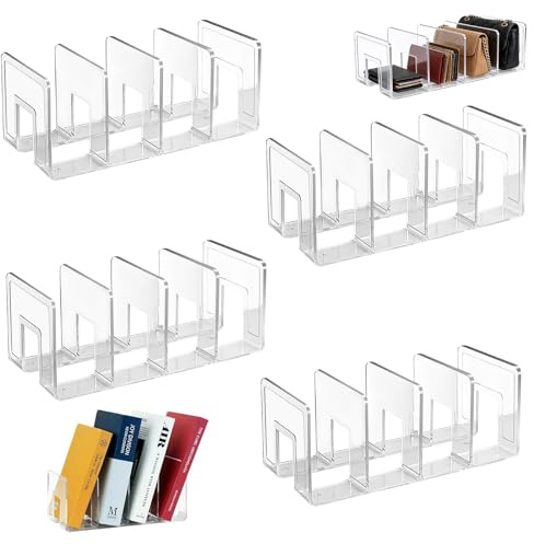 4PC Acrylic Magazine File Holder, SHAIDOJIO Clear Desktop File Sorter-32cm, 4 Slots Thick Desk File Folder Holder Office Storage Stand Rack for Document Binder Book, Handbag Clutch Bag Storage Divider