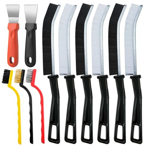Qcdou Crevice Cleaning Brush, 11 Pcs Hard Bristle Cleaning Brush Tool, Bathroom Tile Groove Cleaning Brush, Multifunctional Cleaning Scrub Brush, Grout Brush, Cleaning Products for Household Use(A)