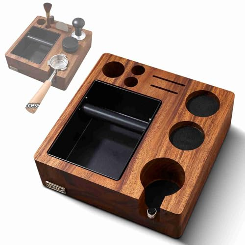 Walnussholz Espresso Stopfstation, Kaffee Tamperstation Organizer | Sage Espresso Station, Barista Zubehör für 51/54 mm Siebträger, Tamper und Verteiler, Pucksieb, Abklopfbehälter