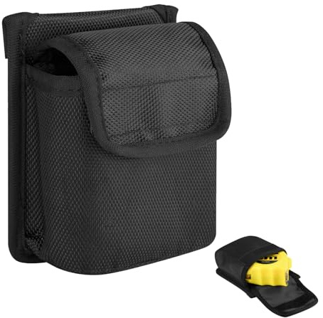 NICENEEDED Nylon Tape Measure Pouch, Multifunctional Tape Measure Holder Belt Tool Carrier with Metal Belt Clip, Black Tool Organizers for Women Men Technician Plumber