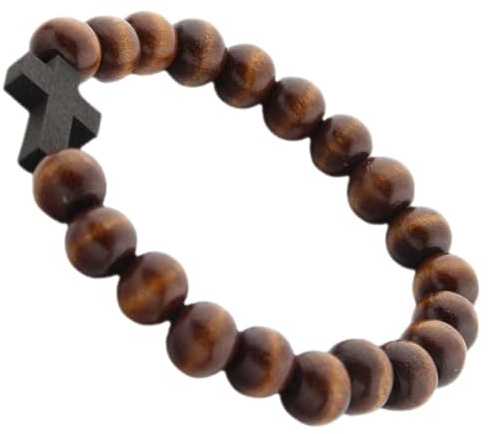 DEARMAMY Elegante Pulsera con Dije de Cruz de Madera Pulsera Religiosa Católica para Mujer