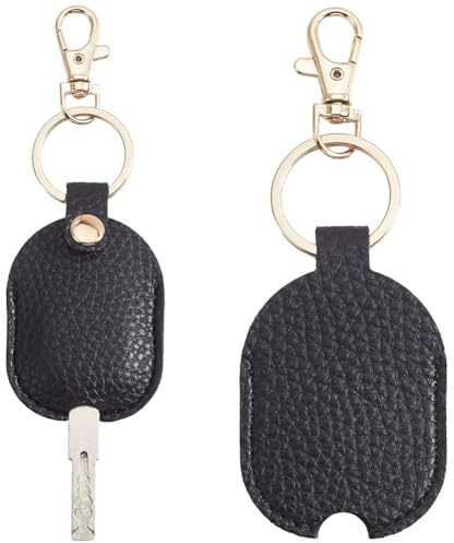 GORGECRAFT 2 Funda para Llave Rota Funda Protectora de Repuesto Rectangular de Cuero PU Negro para Llavero Funda Protectora con Cierre de Anillo de Hierro de Aleación de Oro para Llaves de Coche