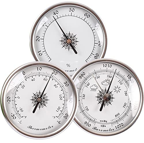 EOTRERANQ 3 in 1 Barometer Thermometer Hygrometer, 2.8in Portable Weather Station Set, Wall Mount Embedded Air Pressure Gauge Fishing Accessories Tools-Gold barometer(Silver)