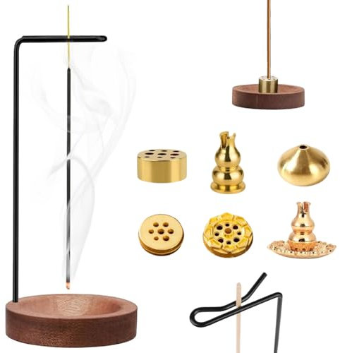 8-in-1 Räucherstäbchenhalter, Modernes Design mit Kegel Spule, Räucherstäbchen Halter Holz Basis mit 9 Loch Räuchergefäß, Incense Holder für Deko Yoga Meditation Home Office