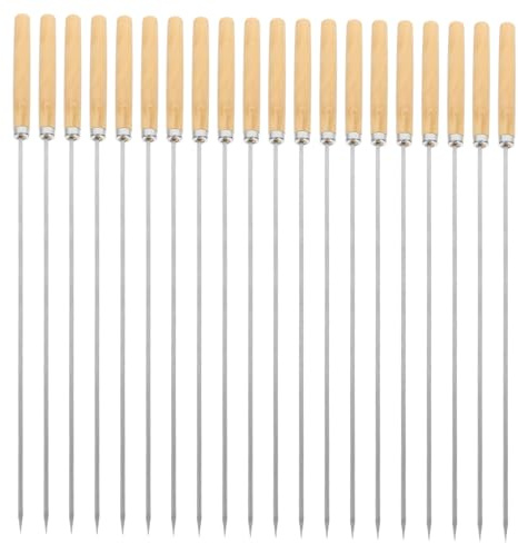 MOTHNUR 50pièces Lot De Brochettes De Barbecue Acier Inoxydable Longues Manche Bois Pour Grillades De Bœuf Agneau Légumes