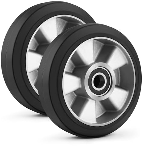 2 Stück Hubwagenrollen Gummirollen 180x50 mm, Achse 20 mm inkl. Kugellager | Rollen Laufrollen für Hubwagen Ersatzrollen, Max. Belastung 1400 KG