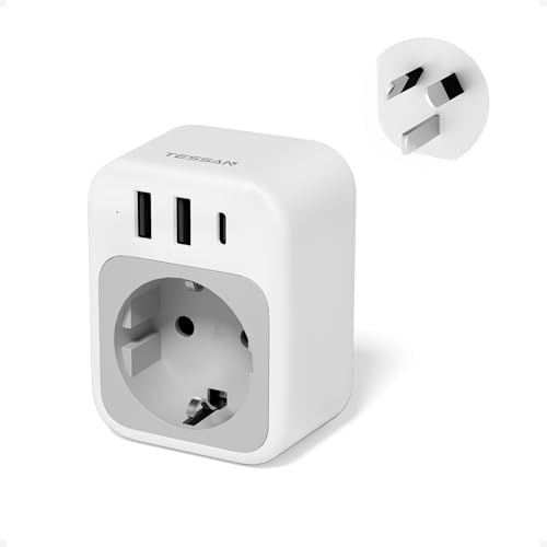 TESSAN Reiseadapter Australien, Type I | Adapter Neuseeland mit USB C und 2 USB A, Steckdosenadapter Australien Adapter Steckdose, Stromadapter für China Argentinien