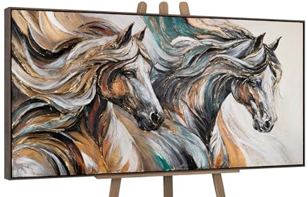 YS-Art Quadro Cavalli Astratti Dipinto a Mano su Tela con Texture Materica