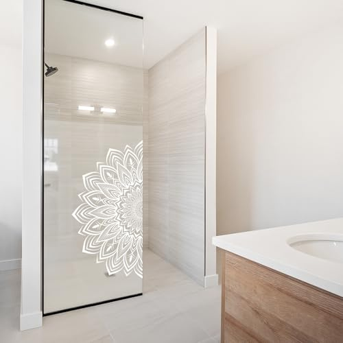 yabaduu Film Dépoli Occultant Paroi de Douche et Fenêtre Salle de Bain Film Givré Autocollant Imperméable Anti Regard Sticker Décoratif Vitrage Opaque YX001 (24 Mandala Blanc, 115 x 200 cm)