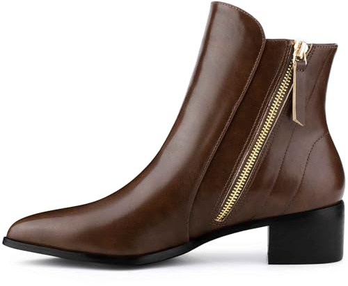 Perphy Pointy Toe Classic Low Heeled Short Ankle Booties for Women Brown 6 UK/Label Size 8 US