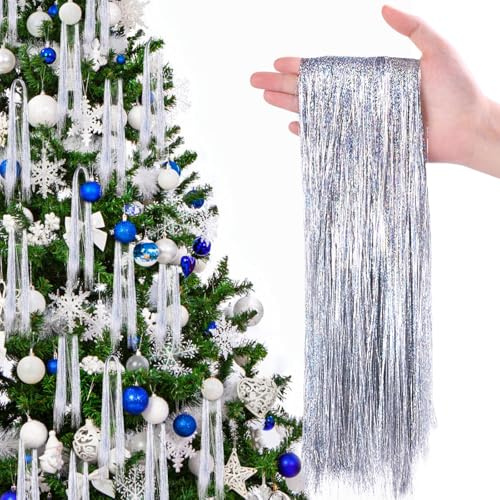 XIMISHOP 6000 Strands Christmas Icicle Tinsel，Sparkling Shiny Sliver Christmas Garland Tinsel Icicles Fringes for Christmas Tree Decorations Festival Party Supplies Tinsel Extensions