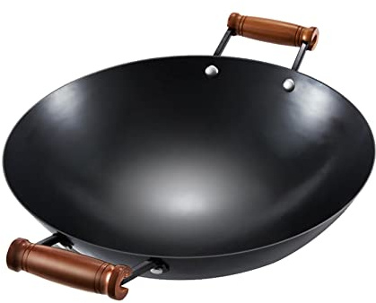 asdchZen Eisenwok, Wok Zum Sautieren Und Pfannenrühren, Sautier-Wokpfanne Mit Doppelohren, Topf In Chefqualität, 36 cm, 30 cm