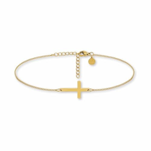 Fussketten für Frauen mit Kreuz Anhänger - Fußkettchen aus 316L Edelstahl in 18K Gold, Roségold oder Silber | Wasserfest & Verstellbar (22-27 cm)