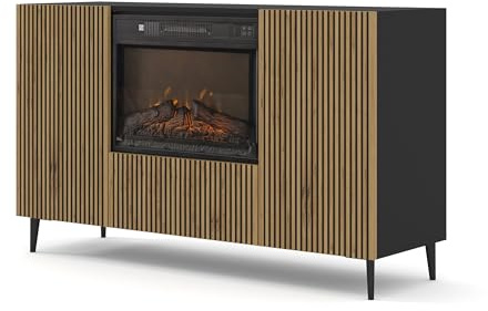 Homlando Cómoda Ravenna 2D1K, chimenea, aparador moderno, push-to-abierto, frontal MDF de, calefacción, diseño moderno, muebles de salón, almacenamiento