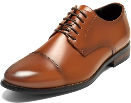 HEEZ Men's Dress Shoes, Classic Cap Toe Oxford for Men Non Slip, Comfortable Lace Up Derby Shoes for Formal Business Work Wedding Office Prom, Brown, Size 8.5