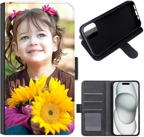 Personalised Phone Case for Apple iPhone, Personalised Image/Picture/Photo Custom Design on Leather Wallet Magnetic Side Flip Folio Phone Cover With Card Slots (iPhone 17)