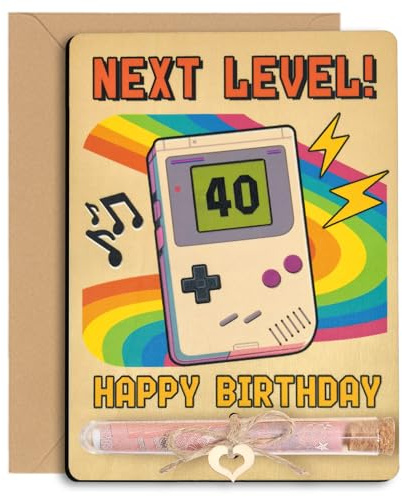 40 Geburtstag Frauen Männer Geldgeschenke, 40. Retro Spielekonsole aus Holz mit Reagenzgläser, Lustig Spiele Geschenk zum 40 Geburtstag Mann Frau - NEXT LEVEL! 40
