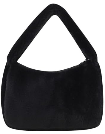 Plysch väska mjuk plysch handväska för kvinnor, underarmsväska, fluffig tote, höst vinter, svart, Taille unique
