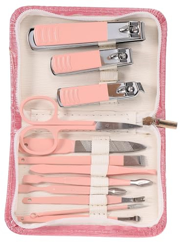 Kit de Coupe-ongles en Acier Inoxydable, Ensemble 1 Pièce pour Soins | Format Mini et Léger, Étui en Tissu Rose, pour Bagage ou Paquet à Dos, Entretien des Ongles au Quotidien