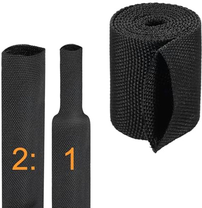 sourcing map 2:1 Ratio Heat Shrink Braided Sleeve 30mm ID 1 Meter, Black | Automotive Wire Loom, Braided Cable Sleeves, Fabric Woven Shrinkable Tubing Protection, for Harness Cable Sheath Hose Wire