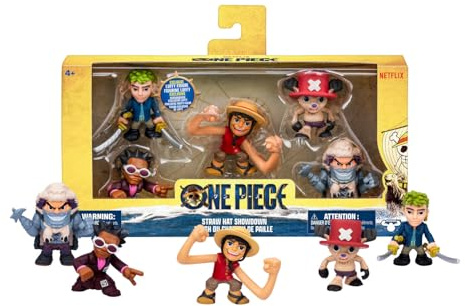 Pack de 5 minifiguras de los Sombreros de Paja de One Piece; edición Netflix acción real; entre 5 y 6,35 cm; incluye 5 personajes para jugar, exponer y coleccionar, Luffy, Zoro, Chopper, Mr. 5 y Wapol