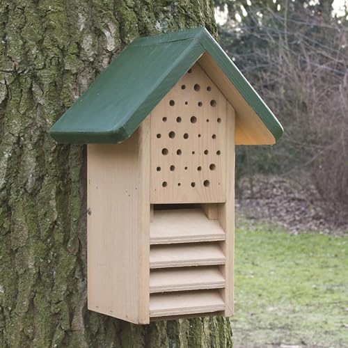 CJ Wildlife Insektenhotel – Bienenhotel, Wildbienenhotel – Holz FSC® 100%, Grün – Insektenhaus für Solitärbienen, Marienkäfer und Florfliegen