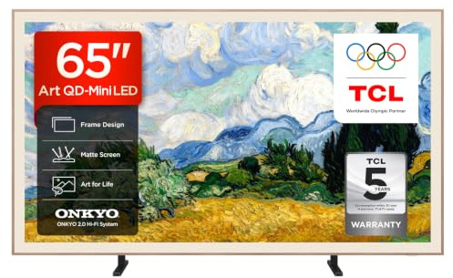 TCL 65A400PRO-UK 65 Inch NXTVISION QD-Mini LED Art TV, Google TV, Matte Screen, Frame Design, Dolby Vision IQ & Atmos, 2.0 Onkyo, 144Hz, AirPlay 2 (2026 New Model)
