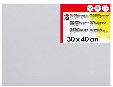 Marabu 1620000000301 - Malkarton weiß, ca. 30 x 40 cm, Kartonstärke ca. 0,4 cm, mit 280 g/qm Baumwolle kaschiert, 3 fach grundiert, leicht saugend, für Acryl-, Öl-, Gouache- und Temperafarben