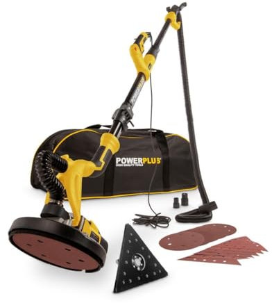 Powerplus Elektro-Trockenbauschleifer POWX0477-710W Elektrowerkzeug Schleifmaschine für Trockenbau - Wand und Deckenschleifer Schleifpapier Ø225mm - 1500min-1 - Teleskop - mit 12 Acc.