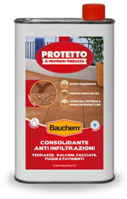 Bauchem - Protetto il Proteggi Terrazza - Trattamento Consolidante Idrorepellente ad Alta Penetrazione di Lunga Durata - Formula Nanotech 1 Lt
