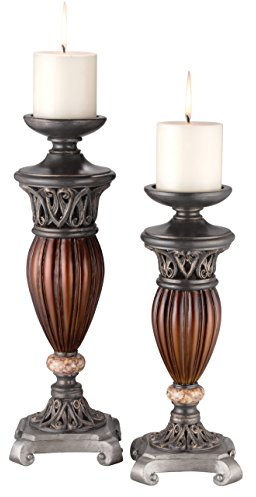 OK Lighting Kerzenhalter Set, 40,6 cm - Elegantes Design aus Holz und Polyresin - Ideal für Heimdekoration wie Geburtstage, Hochzeiten oder Dinner