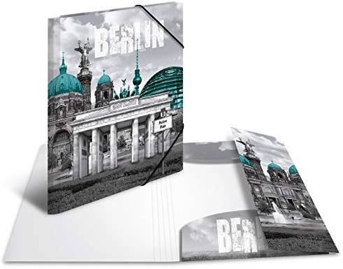 HERMA 7262 Sammelmappe A4 Städte Berlin, Kinder Eckspanner-Mappe aus Kunststoff mit Innendruck & Gummizug, stabile Einschlagmappe aus Plastik für Jungen & Mädchen